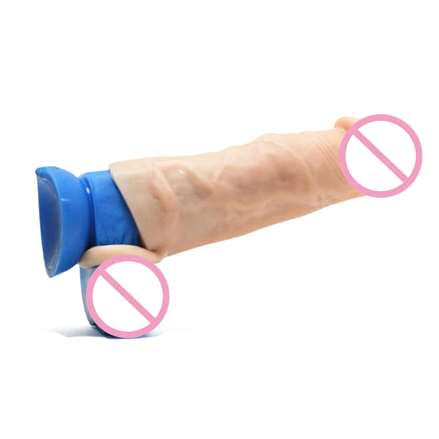 Soft Hollow Wearable liquid Silicone Penis Sleeve Enlarge Extend male Stamina realistic reusable penis sleeve for male sex toys