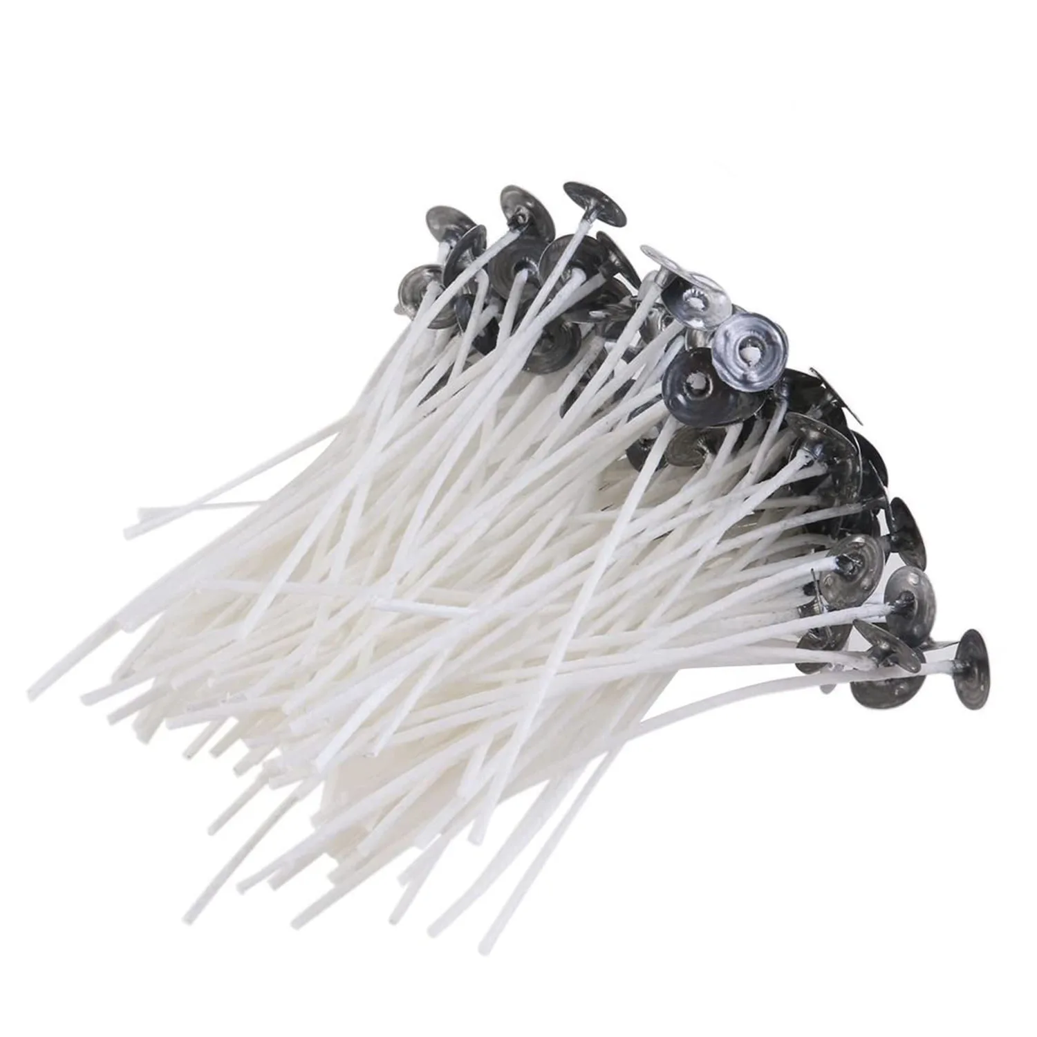 Wholesale Pre Waxed Cotton Wick 10 cm with Stainless Wick Holder Sustainer for Candle Making