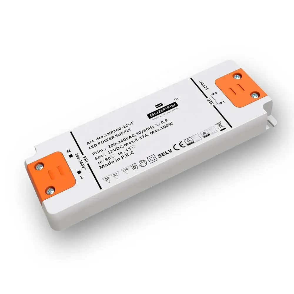 SNP100-12VF Input 200-240VAC 100W 12V/24V IP20 plastic case constant voltage super slim SNAPPY LED Driver