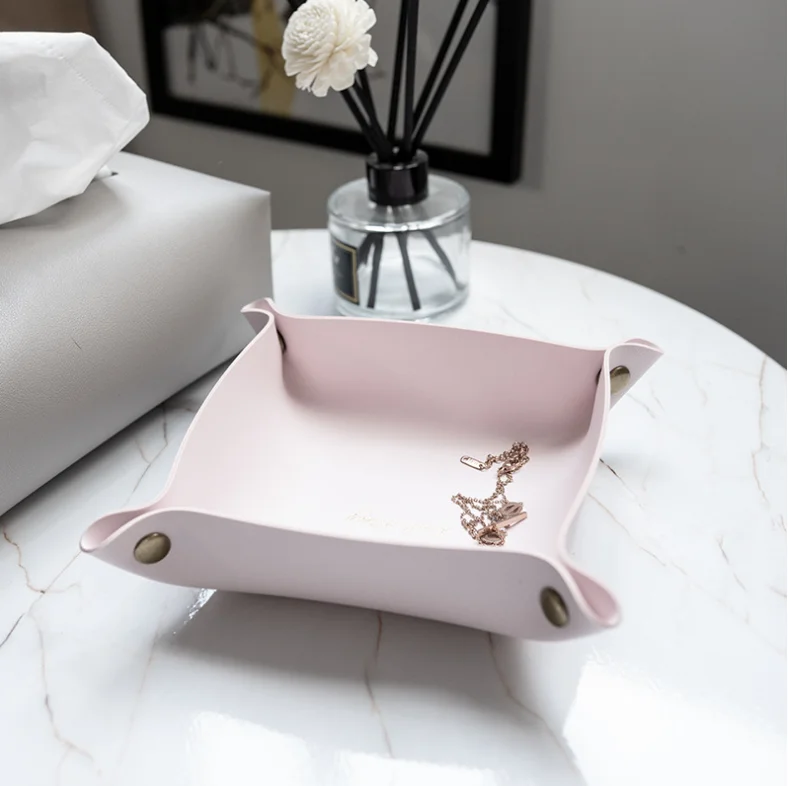 Youyue Premium Double Layer Pu Leather Storage Tray  Faux Leather Desk Organizer Coin/Key Tray