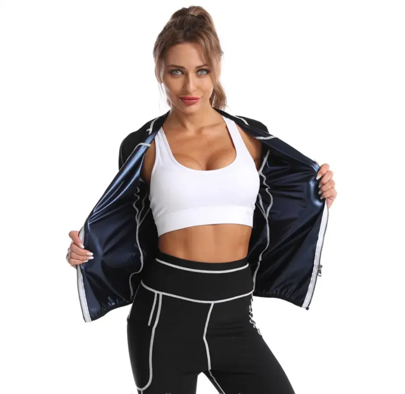 Women Waist Trainer Sauna Sweat Corset Zip Front Sauna Weight Loss Sweat Slimming Neoprene Jogging Suits Fat Burning Fast