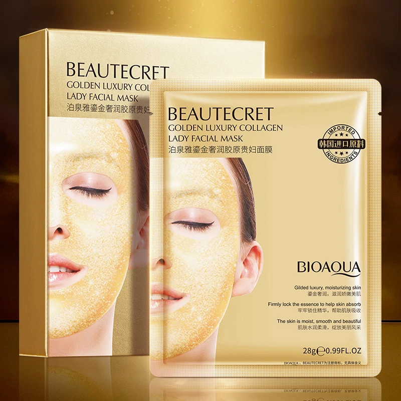 Новый продукт от бренда BIOAQUA 28 г * 4 листа уход за кожей лица 24k золото увлажняющий питательный коллаген Корея лист маски для