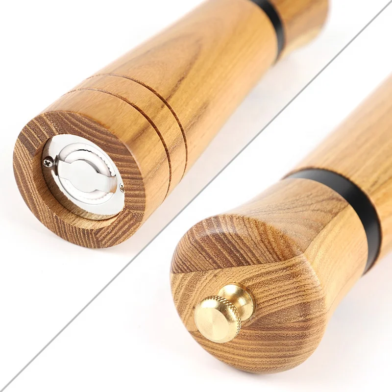 OEM Design 8 Inch Teak Wood Spice Grinder Herb Grinder Pepper Grinder With Steel Ring