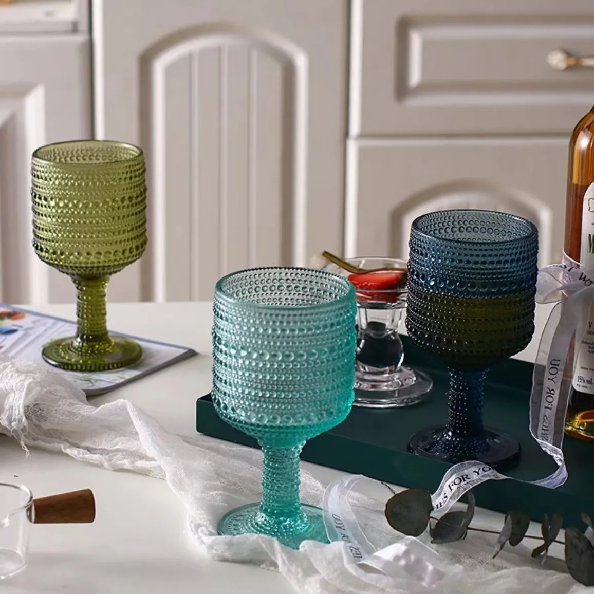 Colored bead point glass drink cup hotel gargle cup retro relief washing-up cup factory direct sales