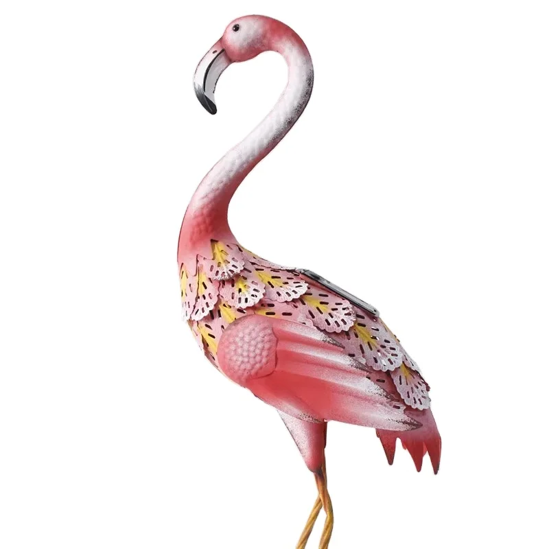 Outdoor and indoor Garden Metal pink flamingo with light standing decor Home lawn animal craft decoration flying bird ornament