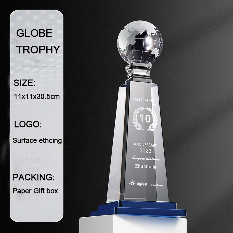 New Arrived Globe Design Customized Logo Crystal Trophy Football Trophy Annual Meeting Award