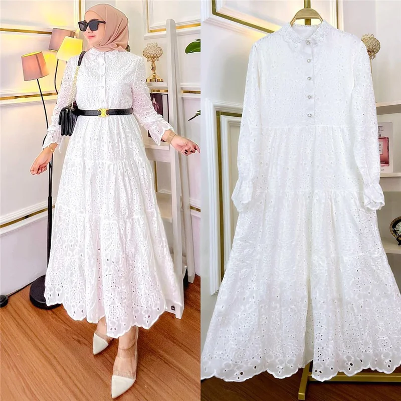 Muslim Southeast Asia Indonesia Clothing Embroidery Cut-Out Lace African Dress For Women