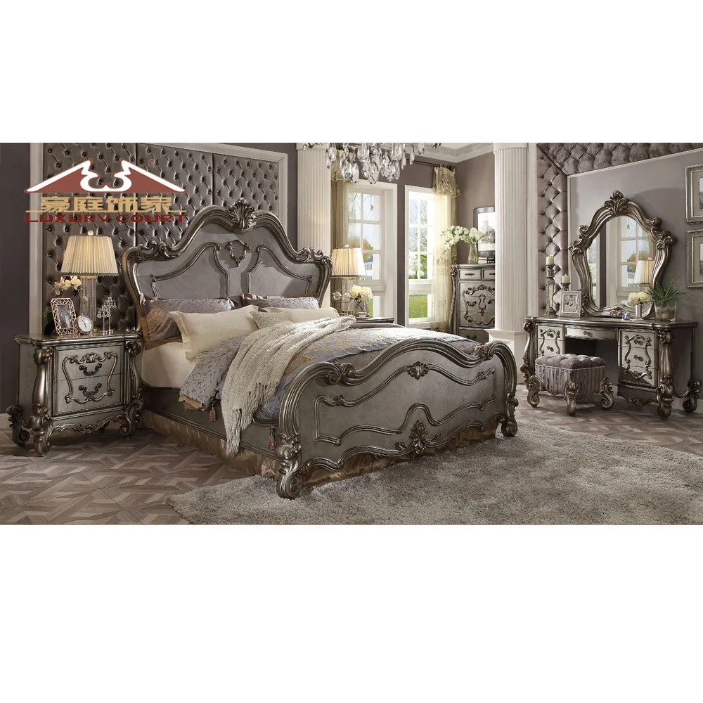 Luxury Italian European Modern Leather Double Bed Grey King Size Queen Size Bed Frame Children Beds Bedroom Sets Furniture