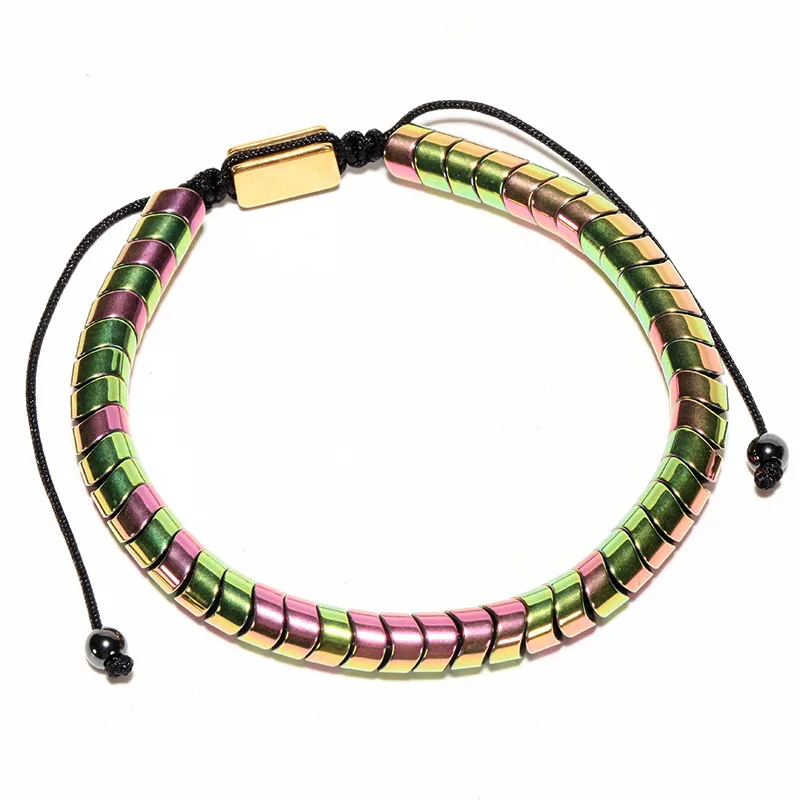 Unisex Hematite Jewelry Bracelets Gold Plating Hematite Warp  Beads Woven Style Relax Anxiety Bangle Bracelet