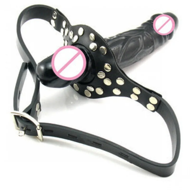 Ninghao Double Heads Dildo Gear Slave Mouth Penis Dildo Gag Train with Lock Women Oral Sex Mouth Plug BDSM Bondage Sex Toys