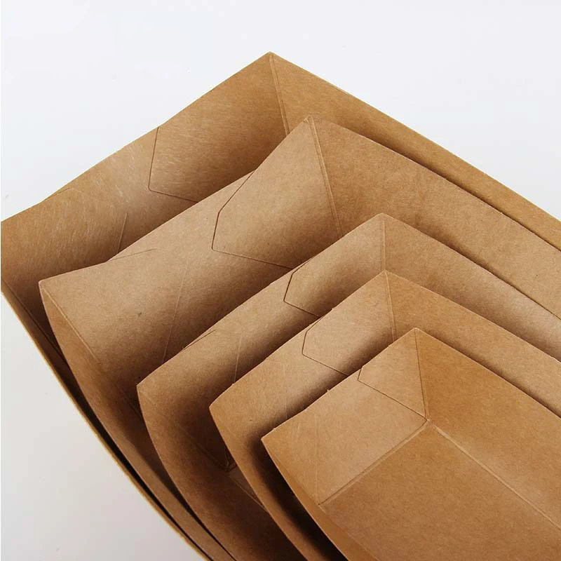 Eco-friendly Disposable Waterproof Fried Chicken Kraft Paper Boat Tray Deli Fast Packaging Paper Food Trays
