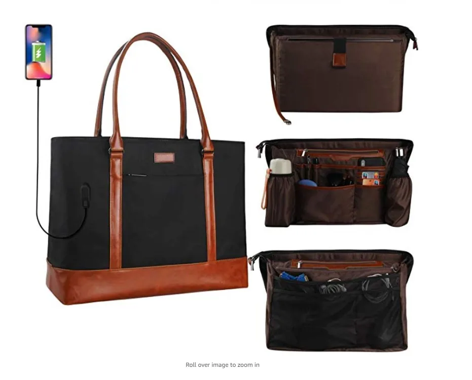 
Woman Laptop Tote Bag,USB Teacher Bag Large Work Bag Purse Fits 15.6 in Laptop 