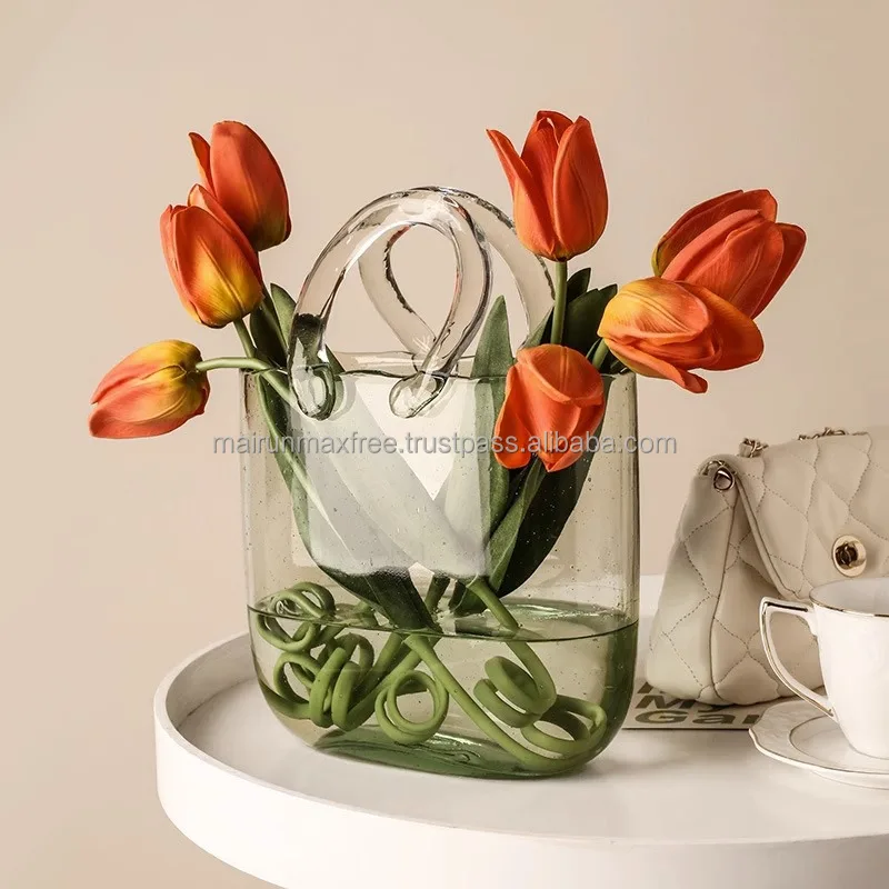 Home Decoration Transparent Hydroponic Flower Arrangement Bag Hand Basket Glass Vase Crystal Creative Vase