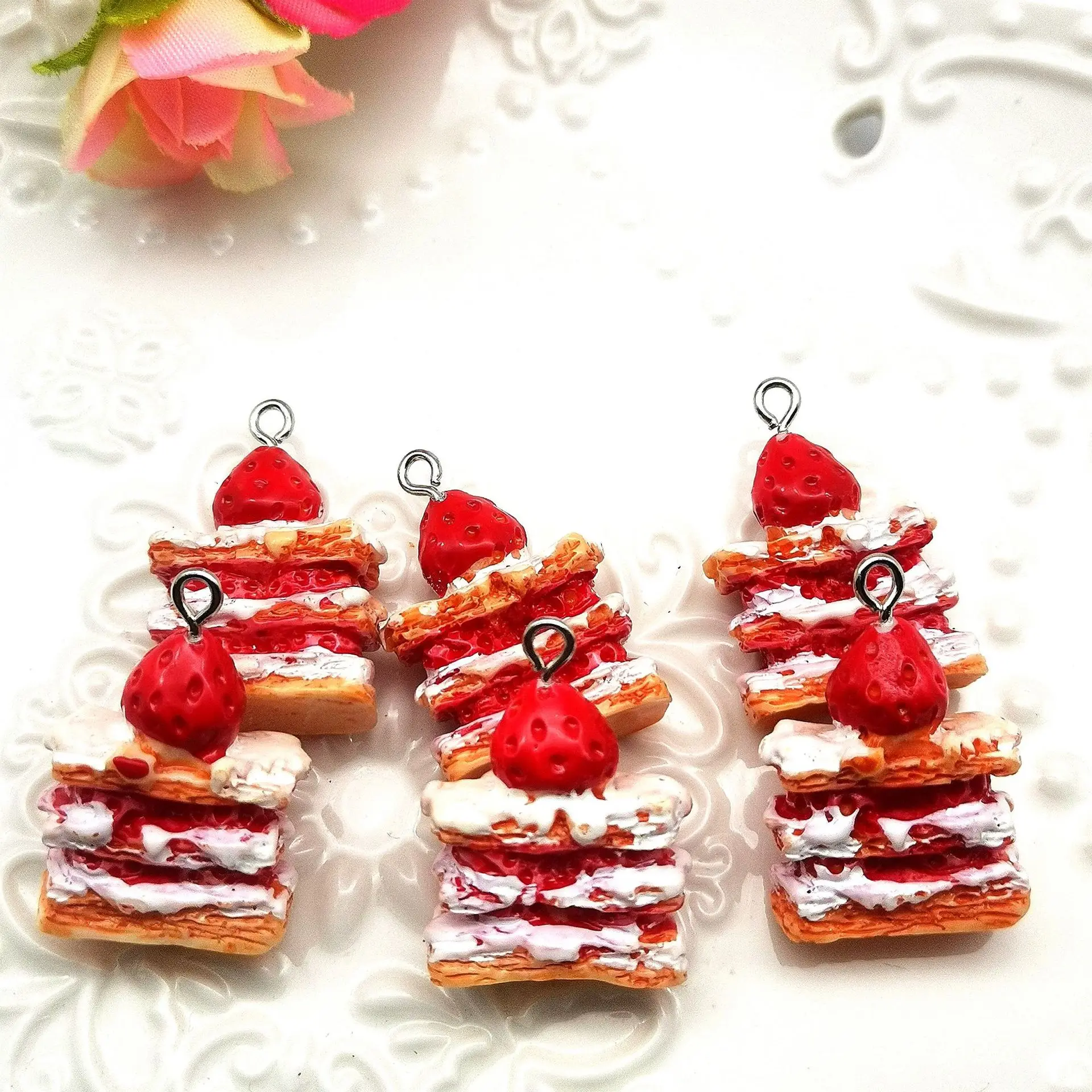 3D Strawberry Cake Food Resin Charms DIY Craft for Earring Key Chains Jewelry Making
