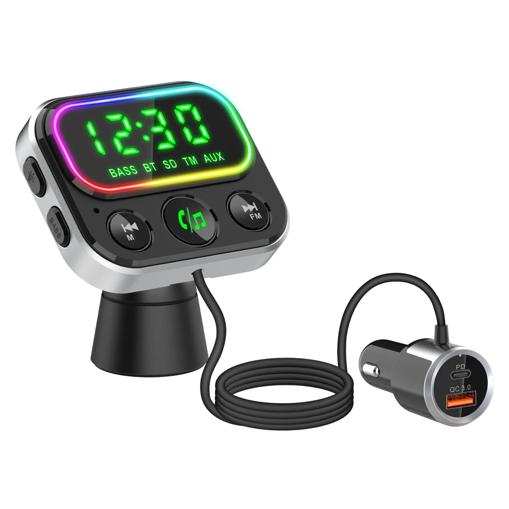 Colorful Atmosphere Light  PD20W QC3.0 car charger Multifunction bluetooth  FM Transmitter For Car