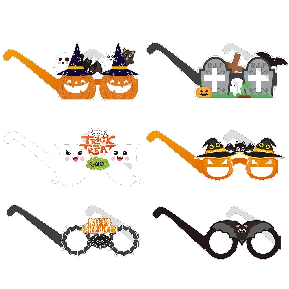 Factory Directly Halloween Theme Glasses props Festival Funny Glasses Photo Props Bat Hat Pumpkin Paper Glasses For Party