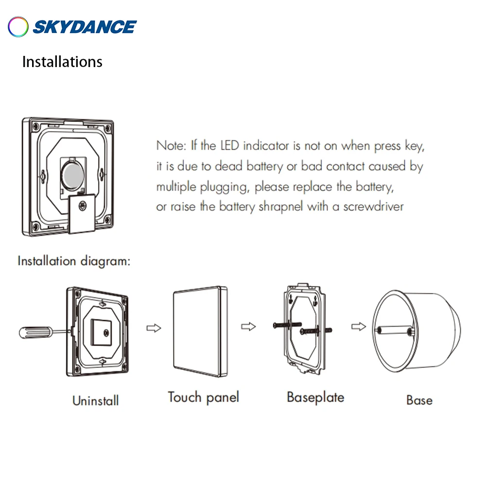 Настенная Сенсорная панель Skydance 4 зоны 1-5 цветов 2 г пульт дистанционного управления (батарея CR2032) для затемнения CCT RGB/RGBW RGB +