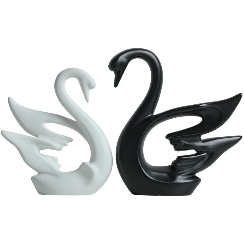 Handmade Ceramic Figurines Custom Swan Animal Statue For Home Wedding Decor