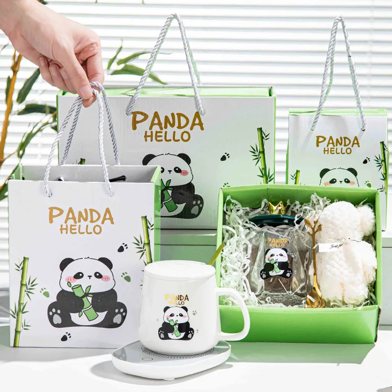 New Style Ceramic Cup Gift Box With Towel Cute Panda Set Coffee Mug Warmer High Quality Wedding Office Birthday Gift Cup Set