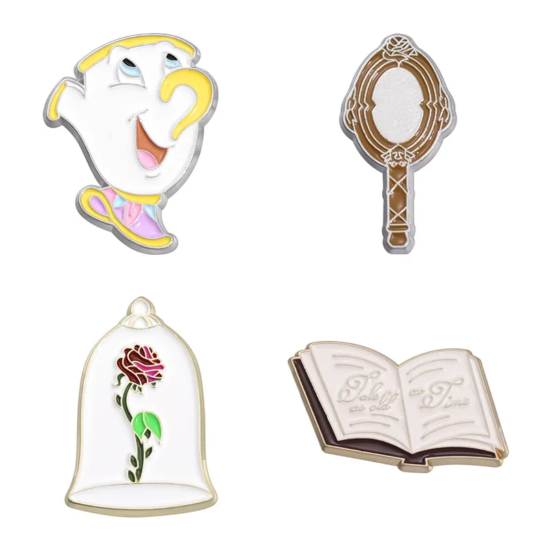 Teacup books Rose Creative Styling Brooch Cute Fairy Tale style Badge Metal Collar Pin Medal accessories