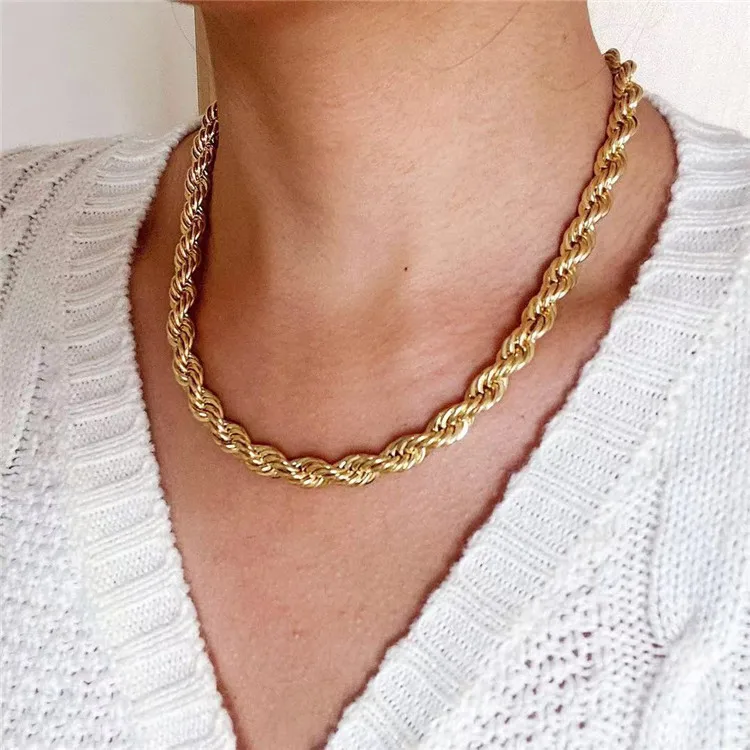 Fashion Dainty 5mm twisted rope chain  Brass necklace 24K Gold Plated Jewelry 2021 New Design