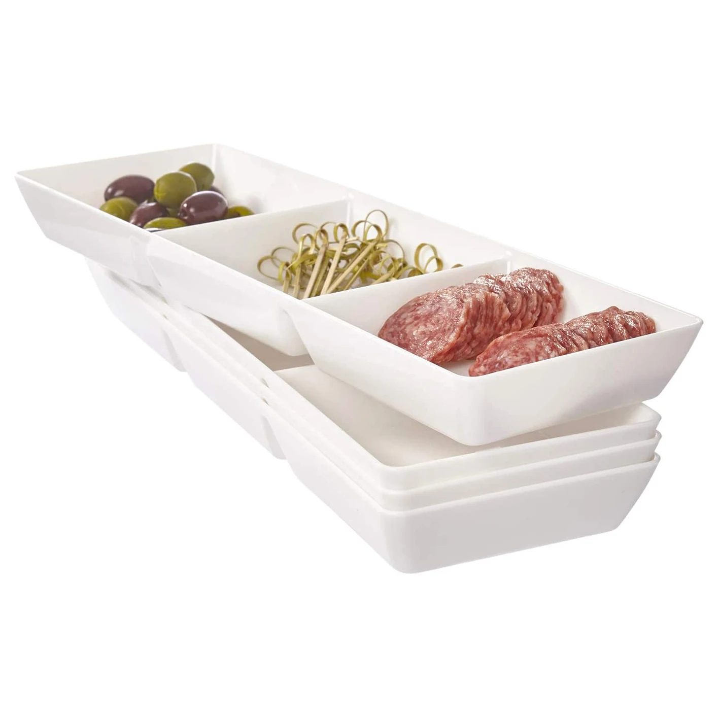 15x5x1.38 inches White melamine 3-Compartment Plastic Appetizer Serving Tray set of 4