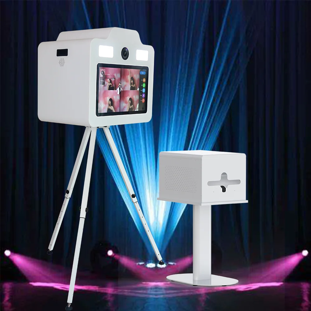 Fashion Design Vintage  21.5 Inch Touch Screen Photo Booth Box with LED Lighting Tripod Dslr Photo Booth Box for Special Events