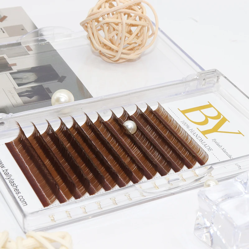 BY Wholesale Professional Nature 0.3 0.5 0.7 Brown color lashes With OEM& ODM Private Label C D Individual brown Eyelash Extensi