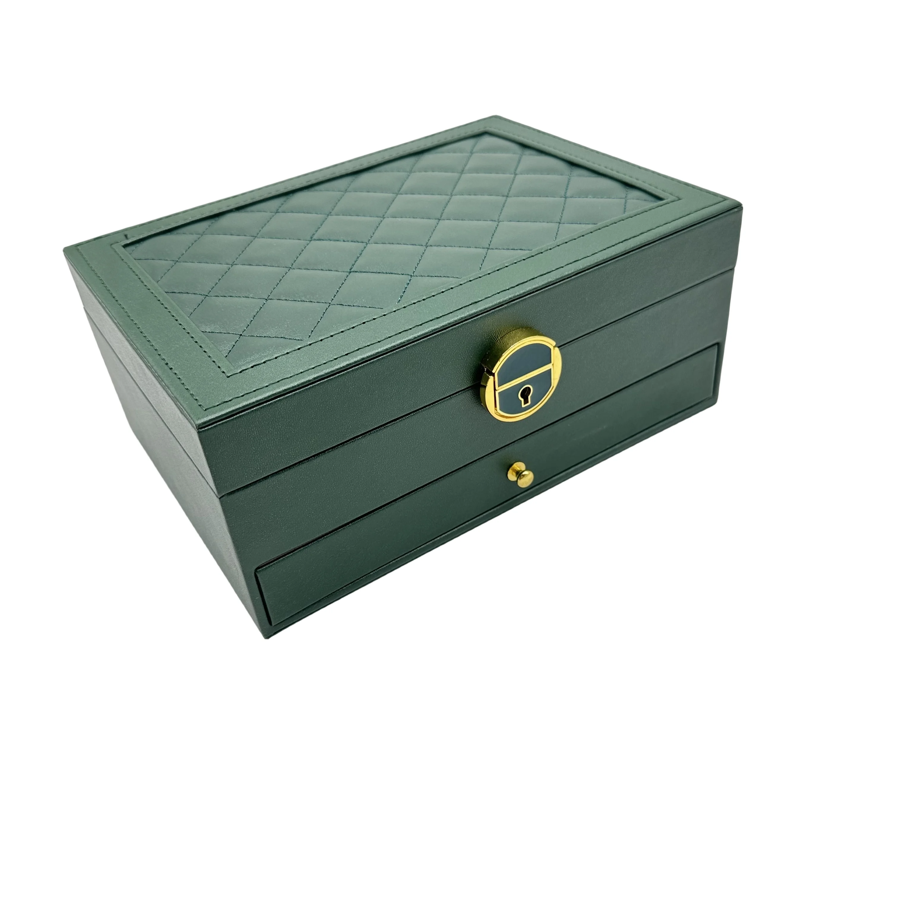 Factory 2 Layer PU Leather Jewelry Box Luxury Jewelry Tray Storage Organizer Packaging Box Pink Jewelry Box with Lock