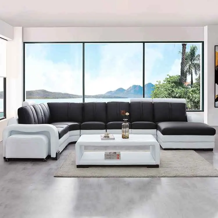 original design genuine leather sofa living room corner sofa with table