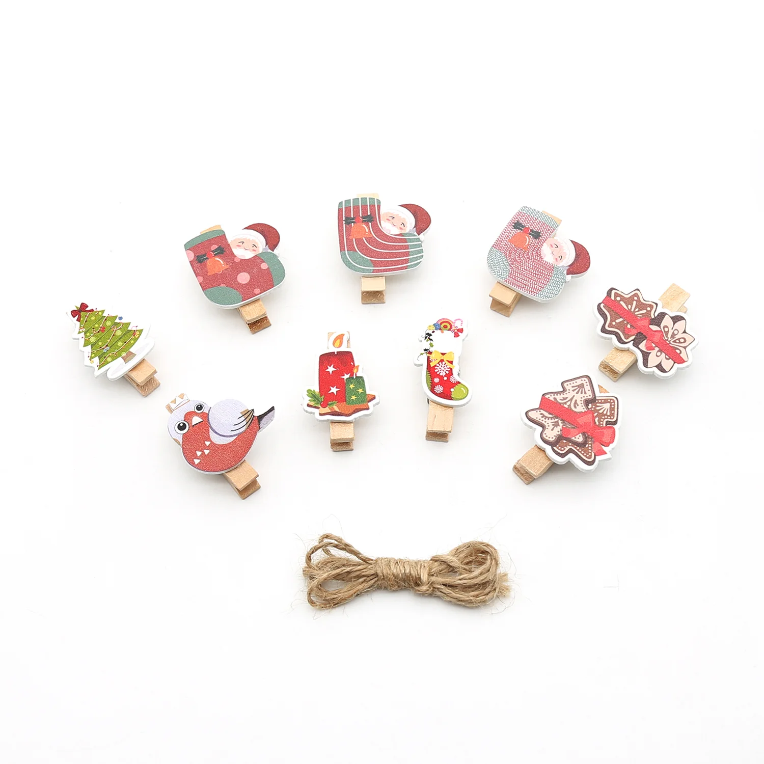 Christmas Design Wooden Snowflake Santa Claus  Clothespins Craft Clips for Christmas DIY Decoration Mini Photo Paper Pegs