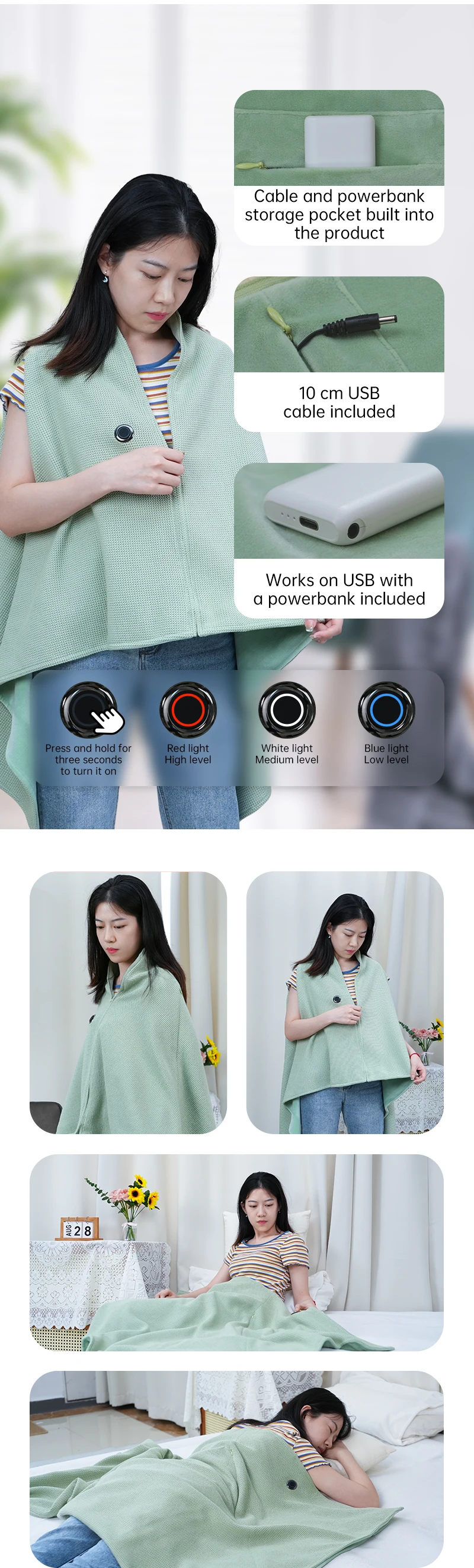 Factory Direct Sale Neck And Shoulder Back Electric Blanket Graphene Heated Wearable Shawl Blanket