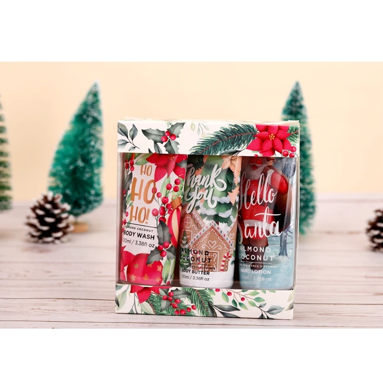 Wholesale 280ml body wash shampoo 100ml body lotion and 50g candle spa bath christmas gift set