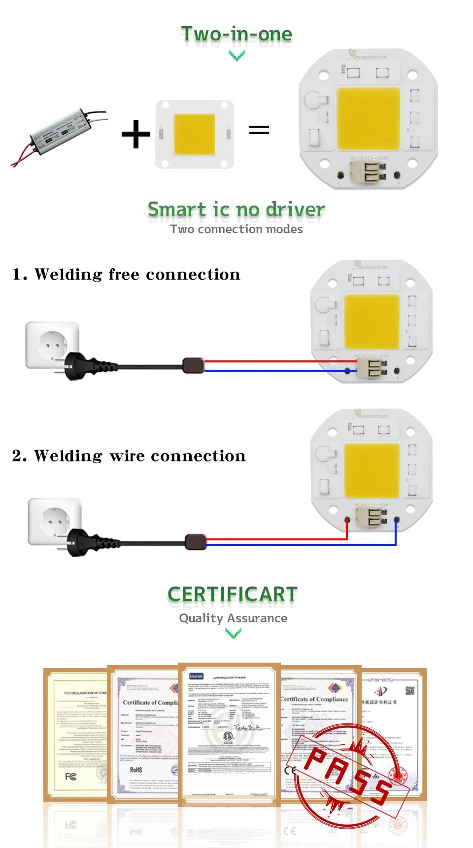 Newspectrum 5454 3000k 20W 30W Solderless Connector Downlight Spotlight COB Module LED COB 50W 220V