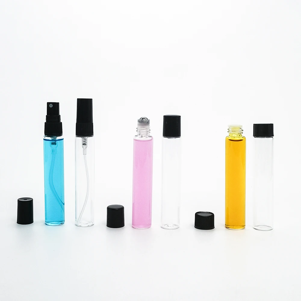 Empty Glass Tube Sample Vials 10ml 10 ml Clear Small rollon perfume spray glass vial with stopper cap
