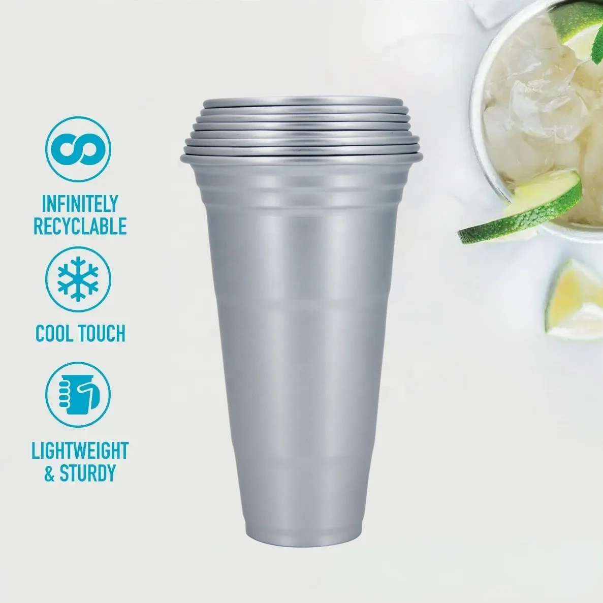 Custom Colored Party Cup Promotional Disposable Aluminum Drinking Cup Beer Metal Tumbler Reusable Aluminum Cup