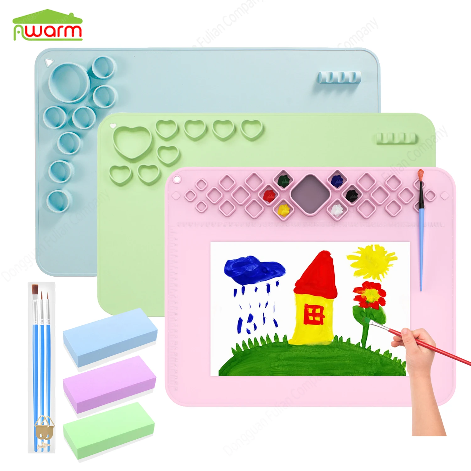 Hot New Products Custom easy clean Multifunction Silicone Craft Art Mat Non Stick Sheet silicone painting mat  with Cup