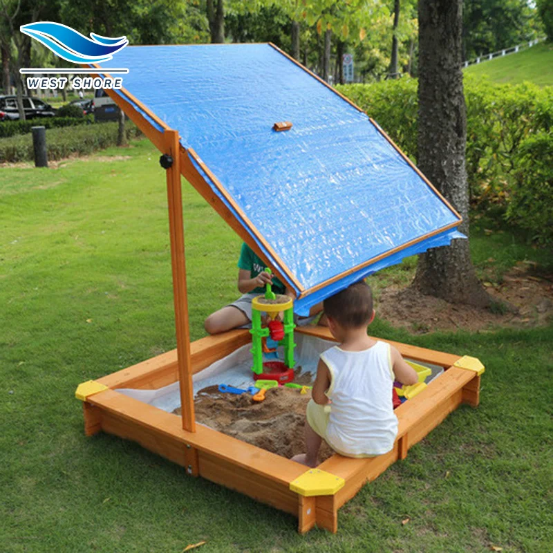 Kindergarten Outdoor Play 2 In1 Sandbox Large Storage Space Preschool Furniture Wooden Sandpit With Seats for Children