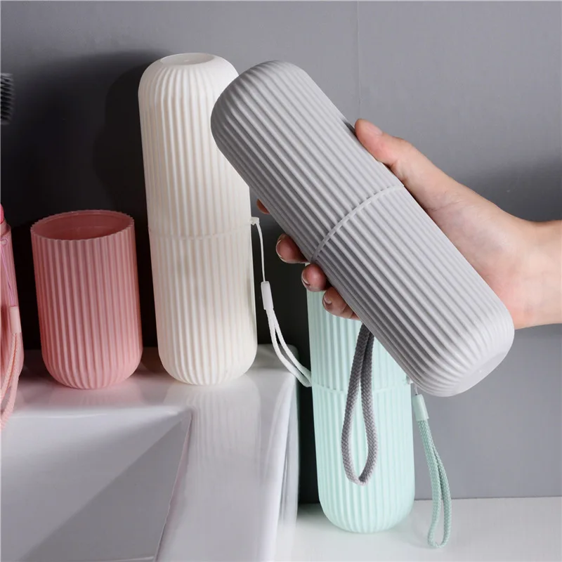 Travel Toothbrush Case Vertical Stripe Portable Mouthwash Cup Brushing Cup Wash Cup Toothware Box Toothpaste Storage Tube