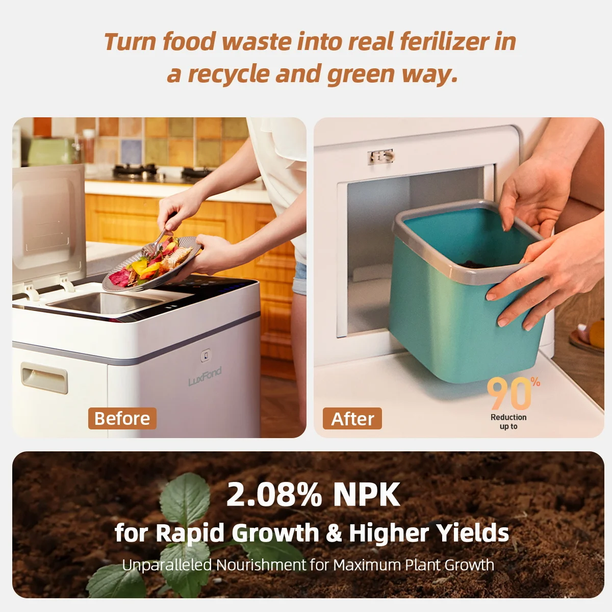 LUXFOND Smart Home Waste Management Compost Singapore Food Waste Disposal Refrigerator Compost Microbes Factory