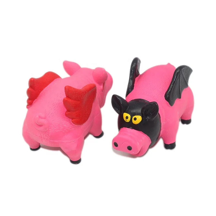 Cartoon Animal Cute Flying Pig Shape Soft Latex Dog Squeaky Sound Toys Chewing Toy