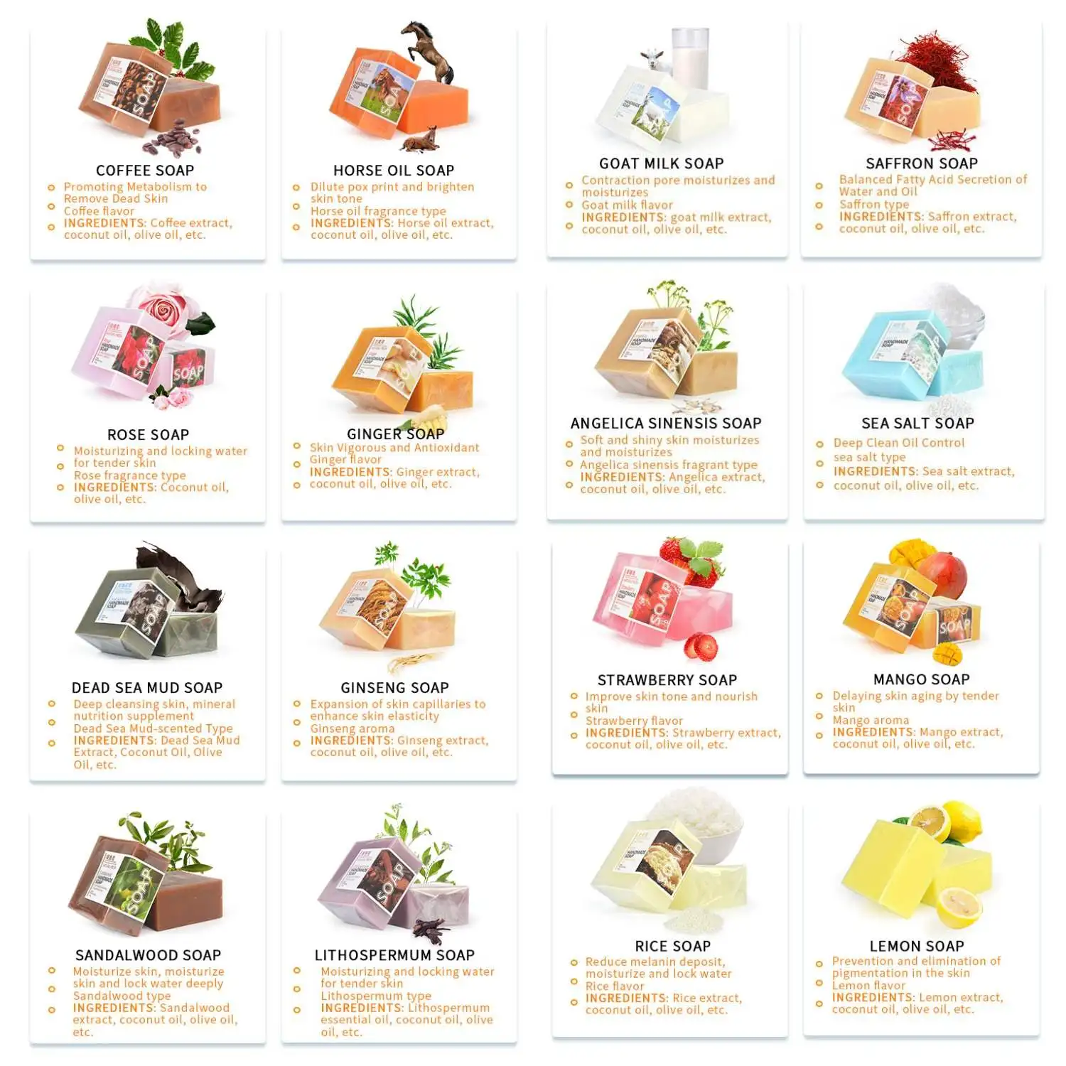 LOW MOQ Natural Plant Papaya Honey Charcoal Rose Turmeric Bathing Goat Milk Whitening Handmade Body Face Soap