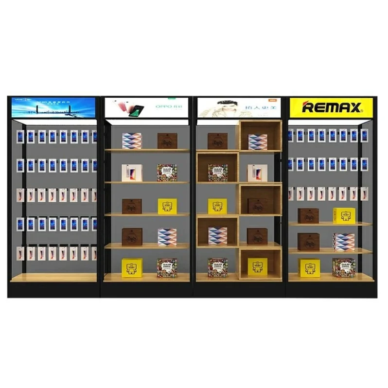 Mingtang modern mobile phone shop decoration rack design, phone accessories showcase for mobile phone shop decoration design.