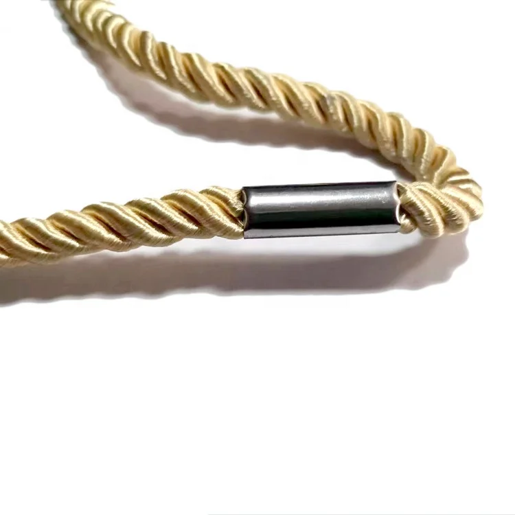 Manufacturer customized iron buckle 3-strands rope 8mm gold  twisted rope with metal buckle