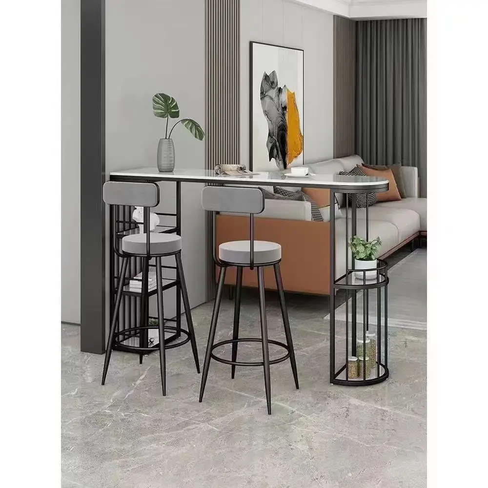 Light luxury long tall living room bar table and chair small family modern simple rock board bar table combination