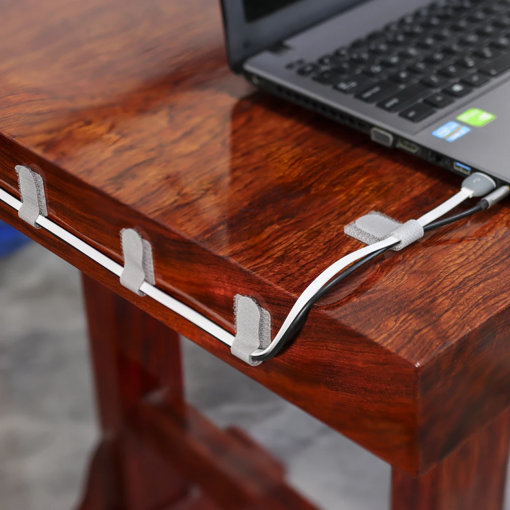 Adjustable Self Adhesive Back-Glue Hook and Loop Cable Clips Cable Holder Straps for Cord Cable Organizer
