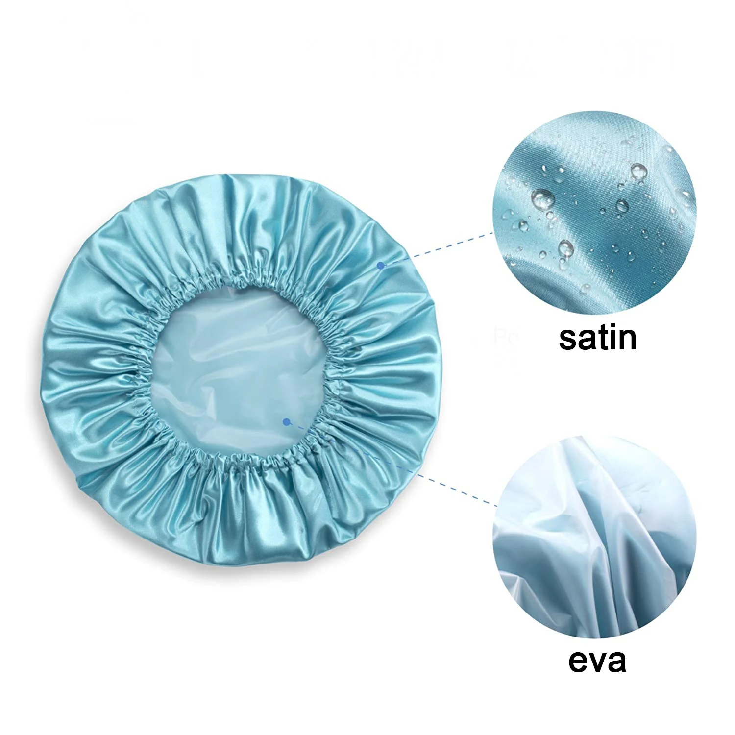 Double Layered Waterproof Eva Plastic Hair Bath Caps Blue Custom Style Solid Color Reusable Silk Satin Lined Orange Shower Cap