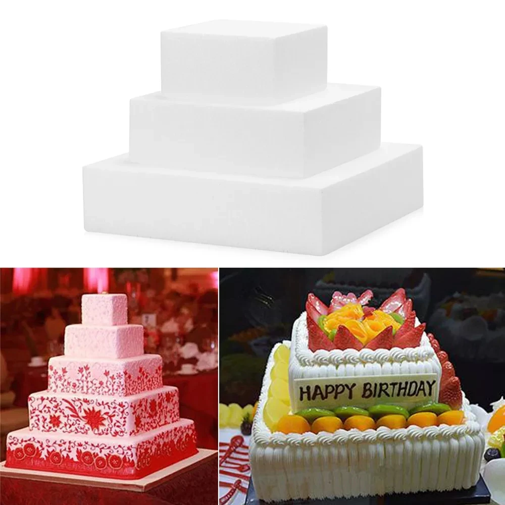 4/6/8Inch White Square Foam For Cake Foam Mould Styrofoam Cake Stand Dummy Practice Model Sugarcraft Baking Mold Bakeware