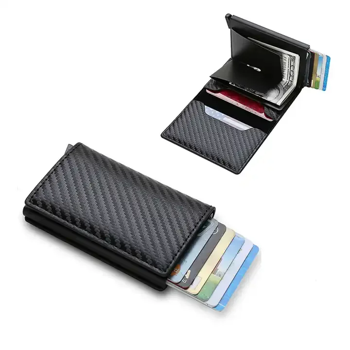 Carbon Fiber Credit Card Holder Wallets Men Brand Rfid Black Magic Trifold Leather Slim Mini Wallet Small Money Bag Male Purses