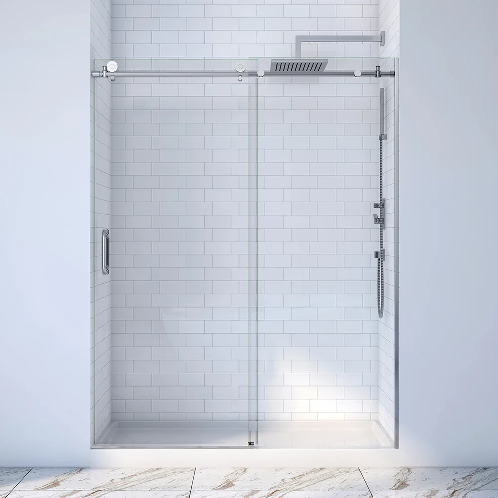 Easy Clean Tempered Glass Frameless Straight Shower Door One Way Sliding Frameless Shower Glass Door